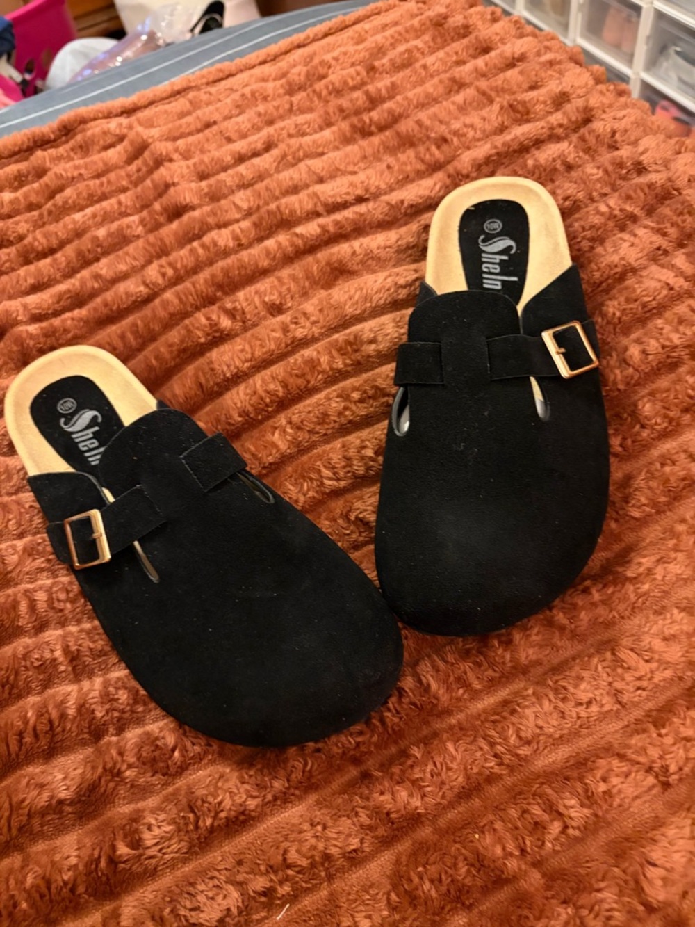 Black Suede Slip-On Clog with Buckle - Picture 4 of 4